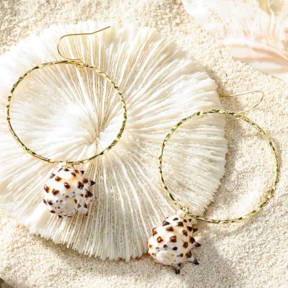 The Coconut Collective Aloha Drupe Shell Gold Earrings NWT!
